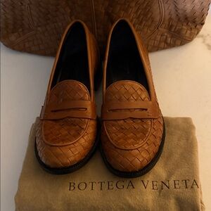 Bottega Veneta Tan Woven Leather Loafers and Intrecciato bag